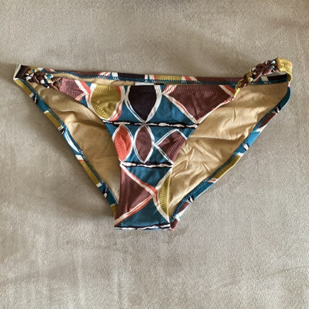 BCBGMAXAZRIA bathing suit bottom geometric bikini olive blue coral brown green